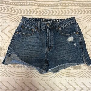 Vanilla Star Blue Jean Shorts with Frayed Hem
